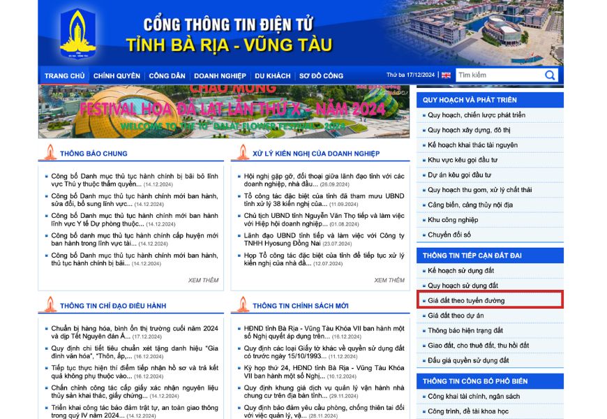 tra cuu bang gia dat theo dia chi tai ba ria vung tau