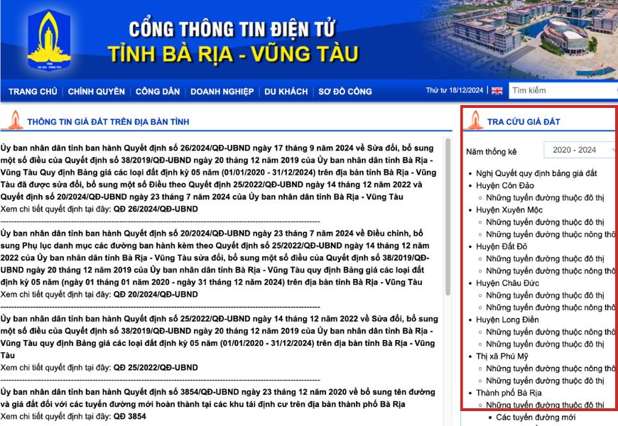 tra cuu bang gia dat theo dia chi tai ba ria vung tau