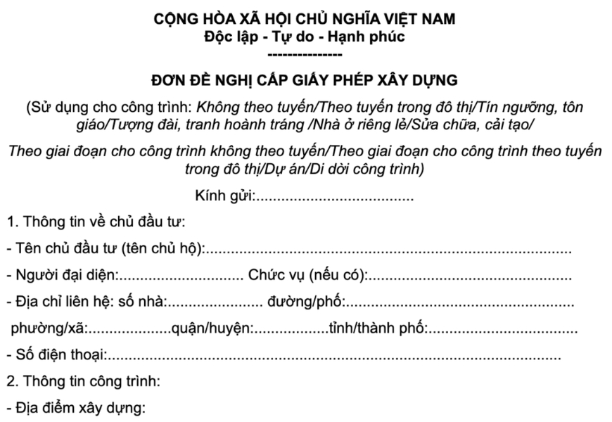 don de nghi cap giay phep xay dung