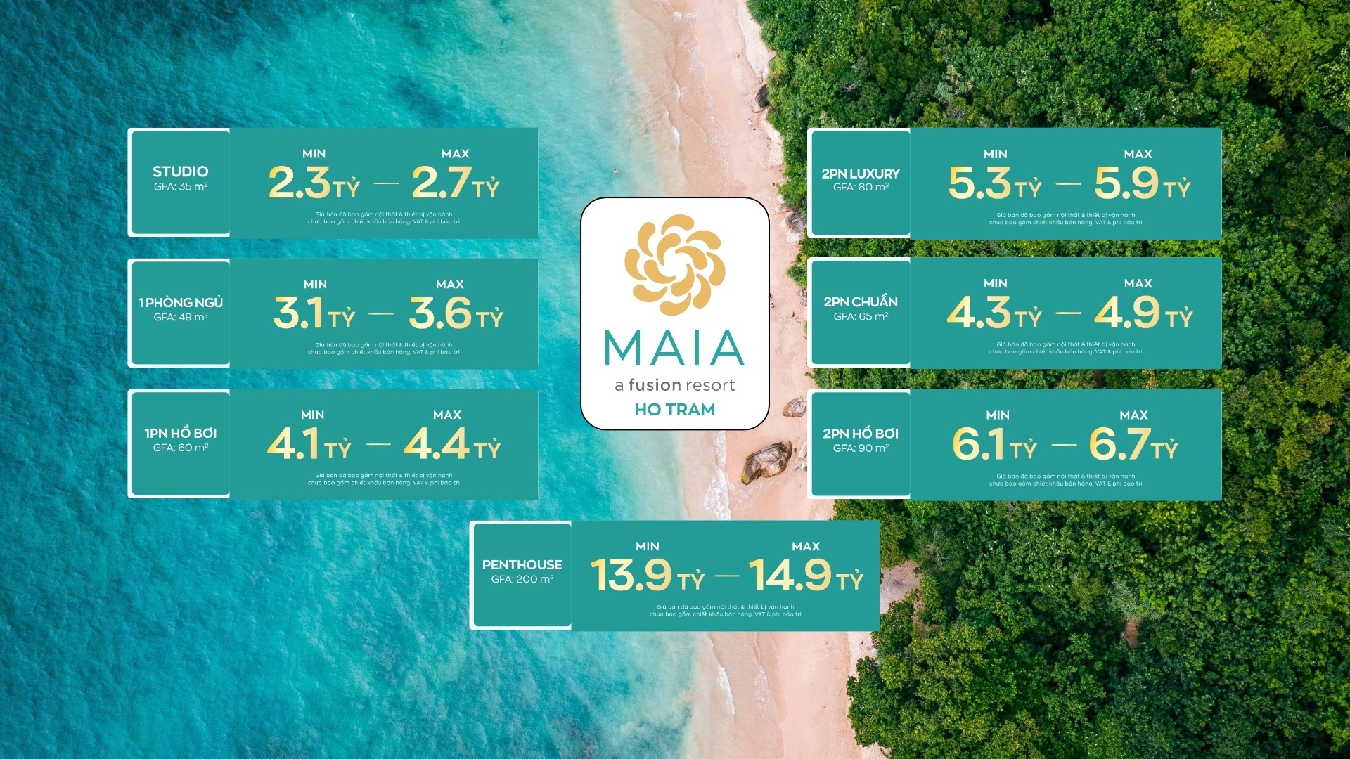 bang gia ban maia resort ho tram