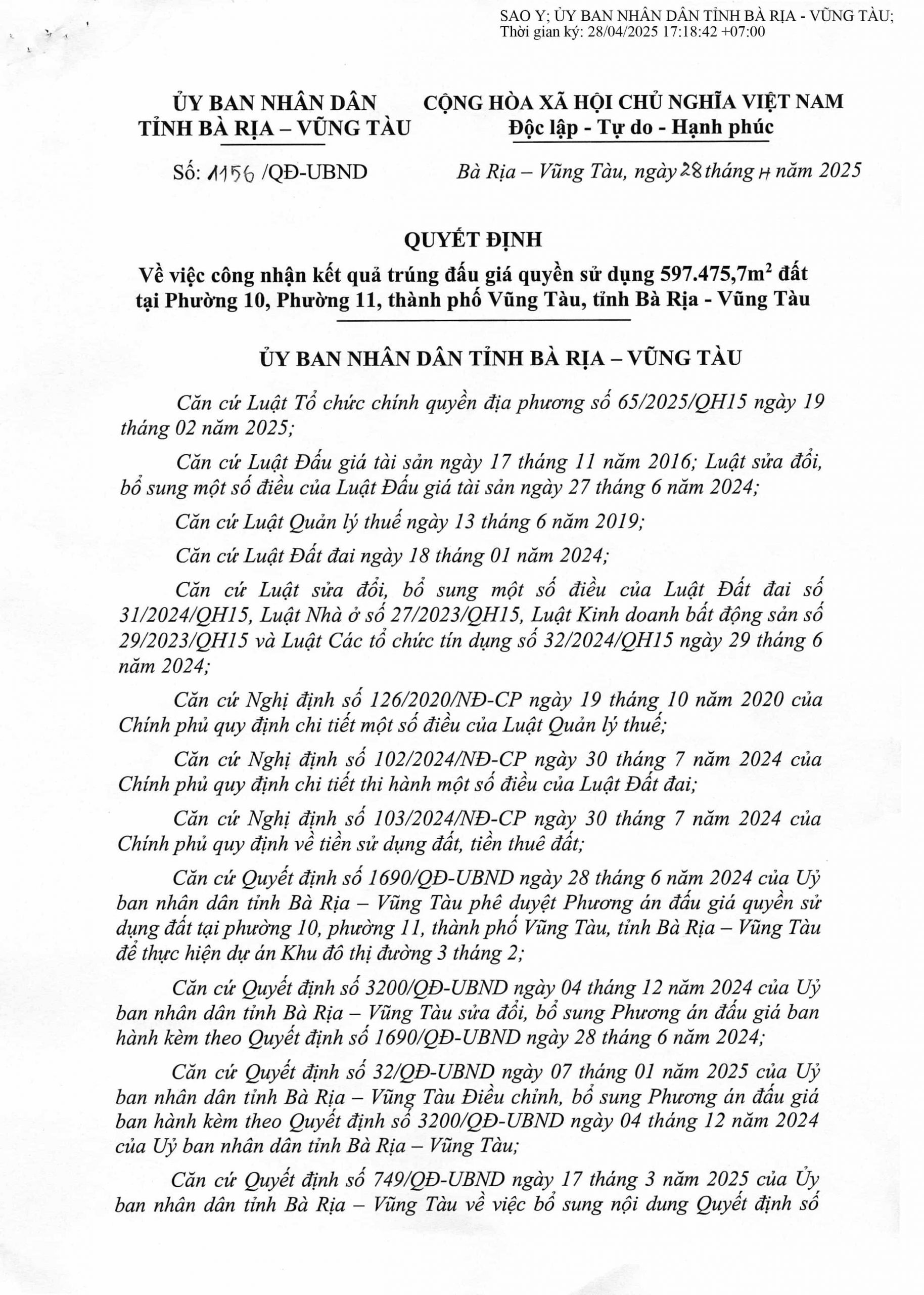 quyet dinh cong nhan trung dau gia quyen su dung dat blanca city vung tau